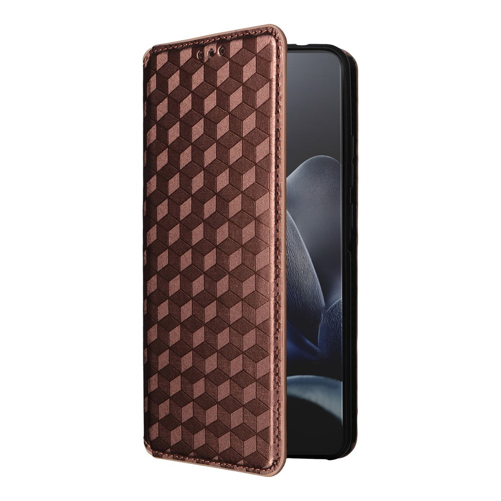 For Motorola Edge 70 5G Case Wallet Rhombus Imprinted PU Leather Phone Cover - Brown