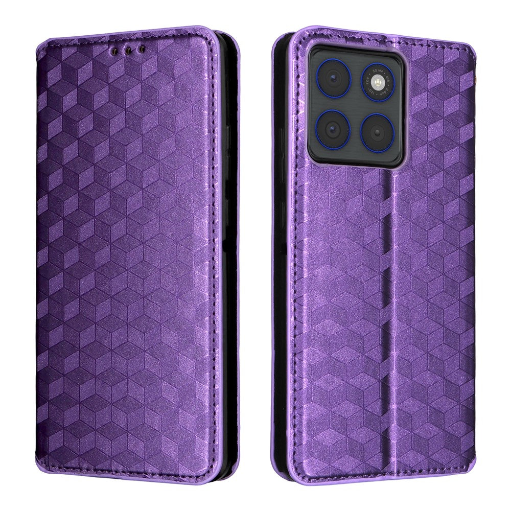 For Motorola Edge 70 5G Case Wallet Rhombus Imprinted PU Leather Phone Cover - Purple