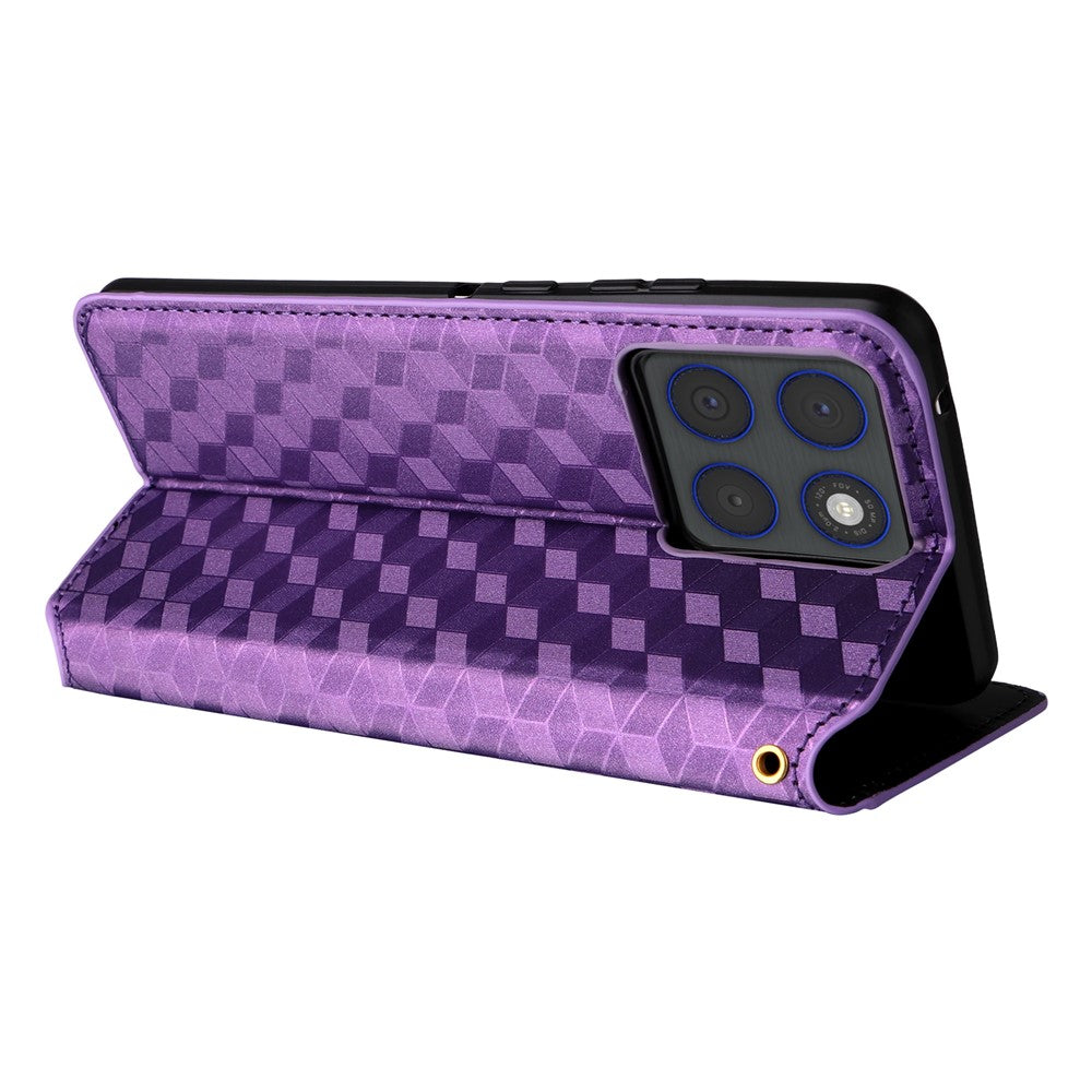 For Motorola Edge 70 5G Case Wallet Rhombus Imprinted PU Leather Phone Cover - Purple