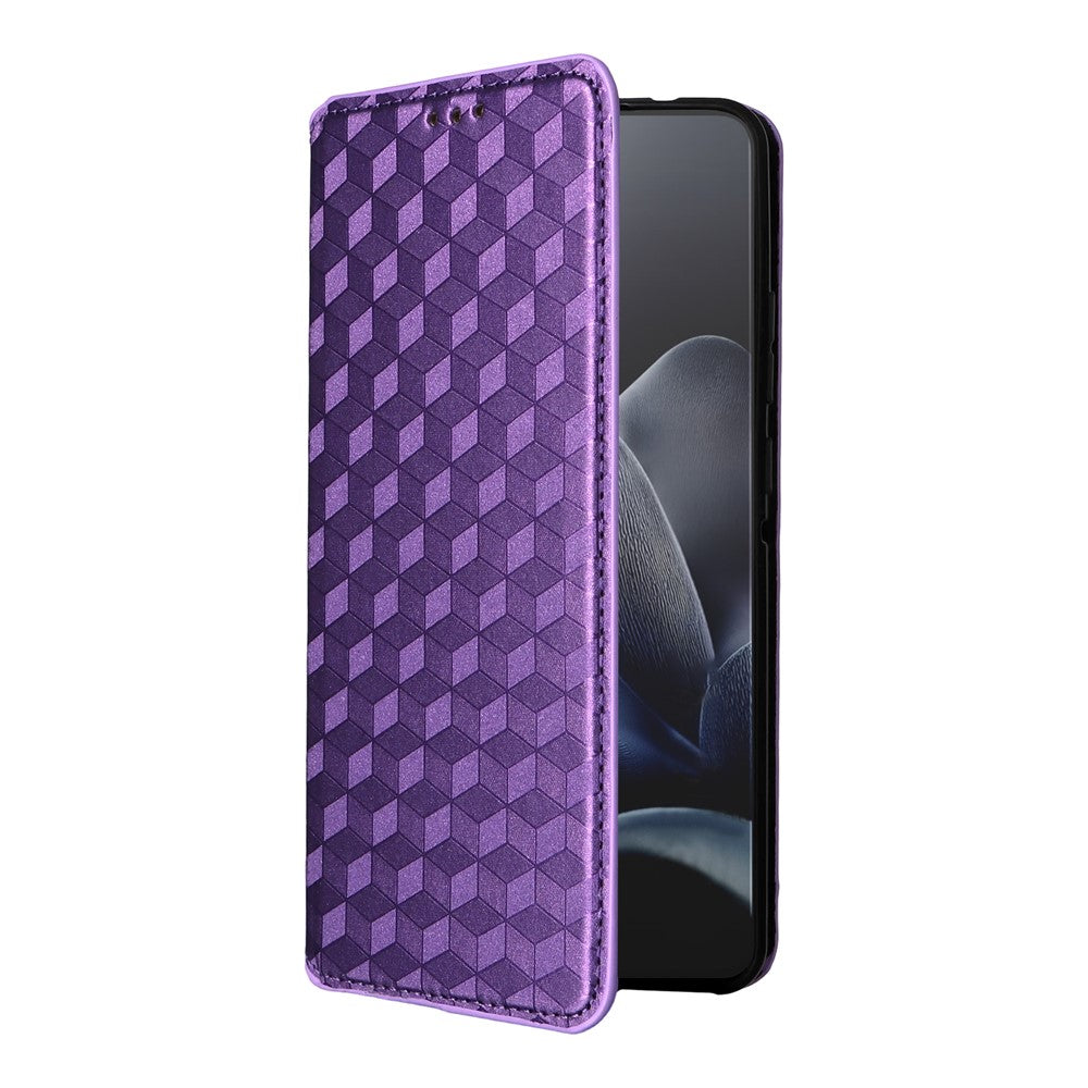 For Motorola Edge 70 5G Case Wallet Rhombus Imprinted PU Leather Phone Cover - Purple