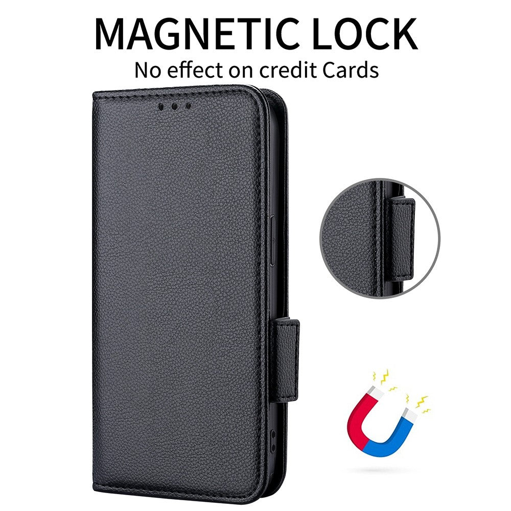 For vivo X300 5G Case Litchi Texture Wallet Leather Phone Cover with Wrist Strap - Black