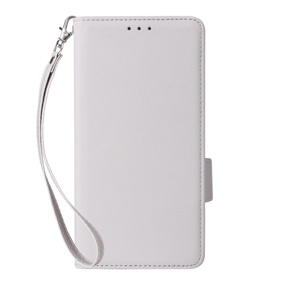For vivo X300 5G Case Litchi Texture Wallet Leather Phone Cover with Wrist Strap - White