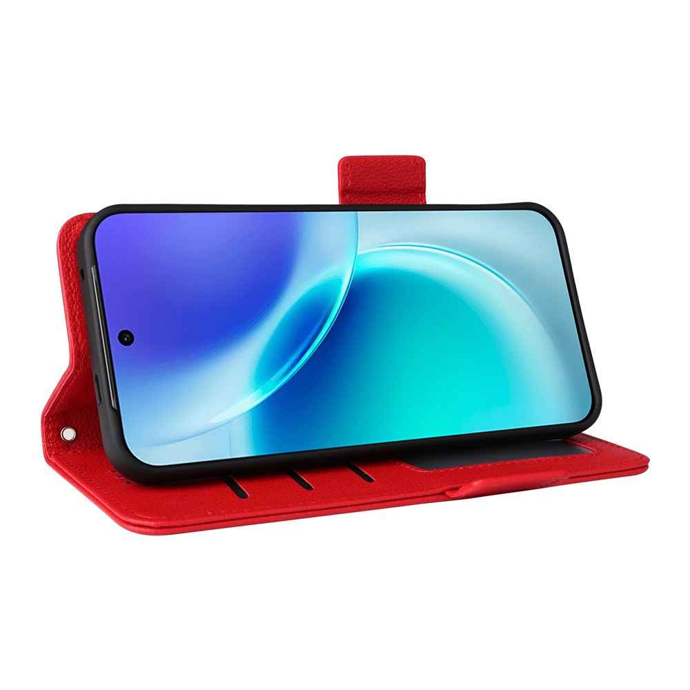 For vivo X300 5G Case Litchi Texture Wallet Leather Phone Cover with Wrist Strap - Red