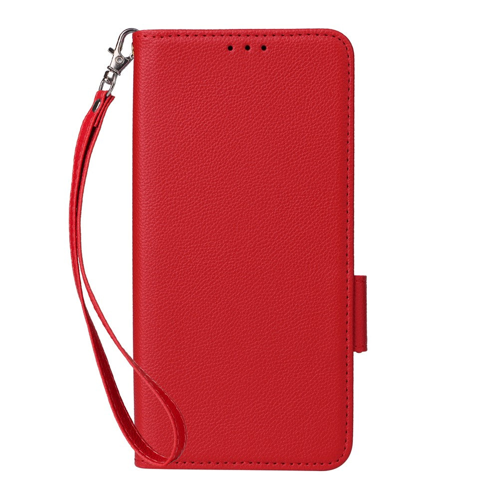 For vivo X300 5G Case Litchi Texture Wallet Leather Phone Cover with Wrist Strap - Red