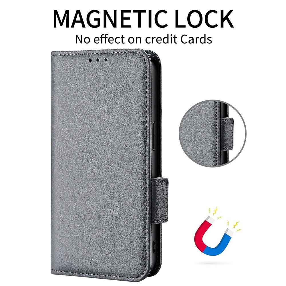 For vivo X300 5G Case Litchi Texture Wallet Leather Phone Cover with Wrist Strap - Grey