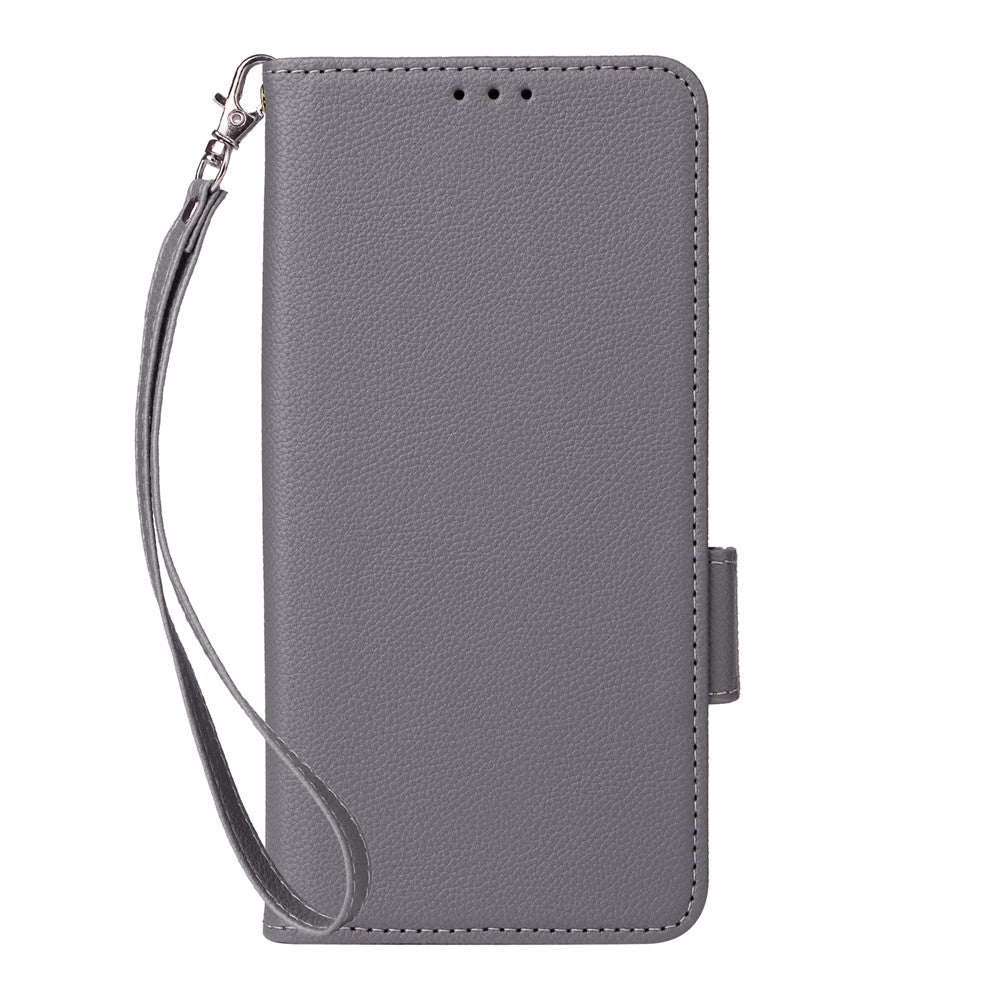For vivo X300 5G Case Litchi Texture Wallet Leather Phone Cover with Wrist Strap - Grey