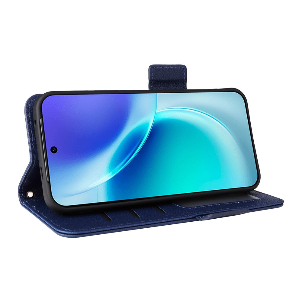 For vivo X300 5G Case Litchi Texture Wallet Leather Phone Cover with Wrist Strap - Dark Blue