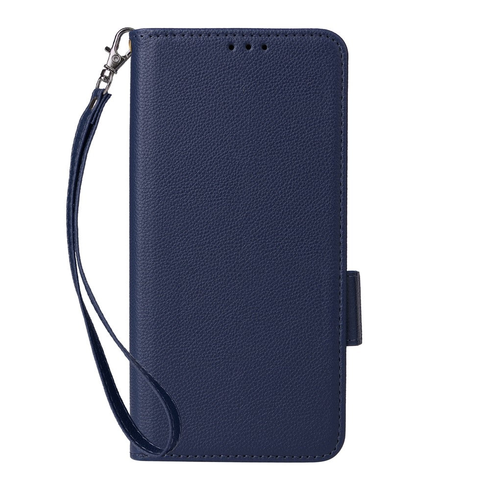 For vivo X300 5G Case Litchi Texture Wallet Leather Phone Cover with Wrist Strap - Dark Blue