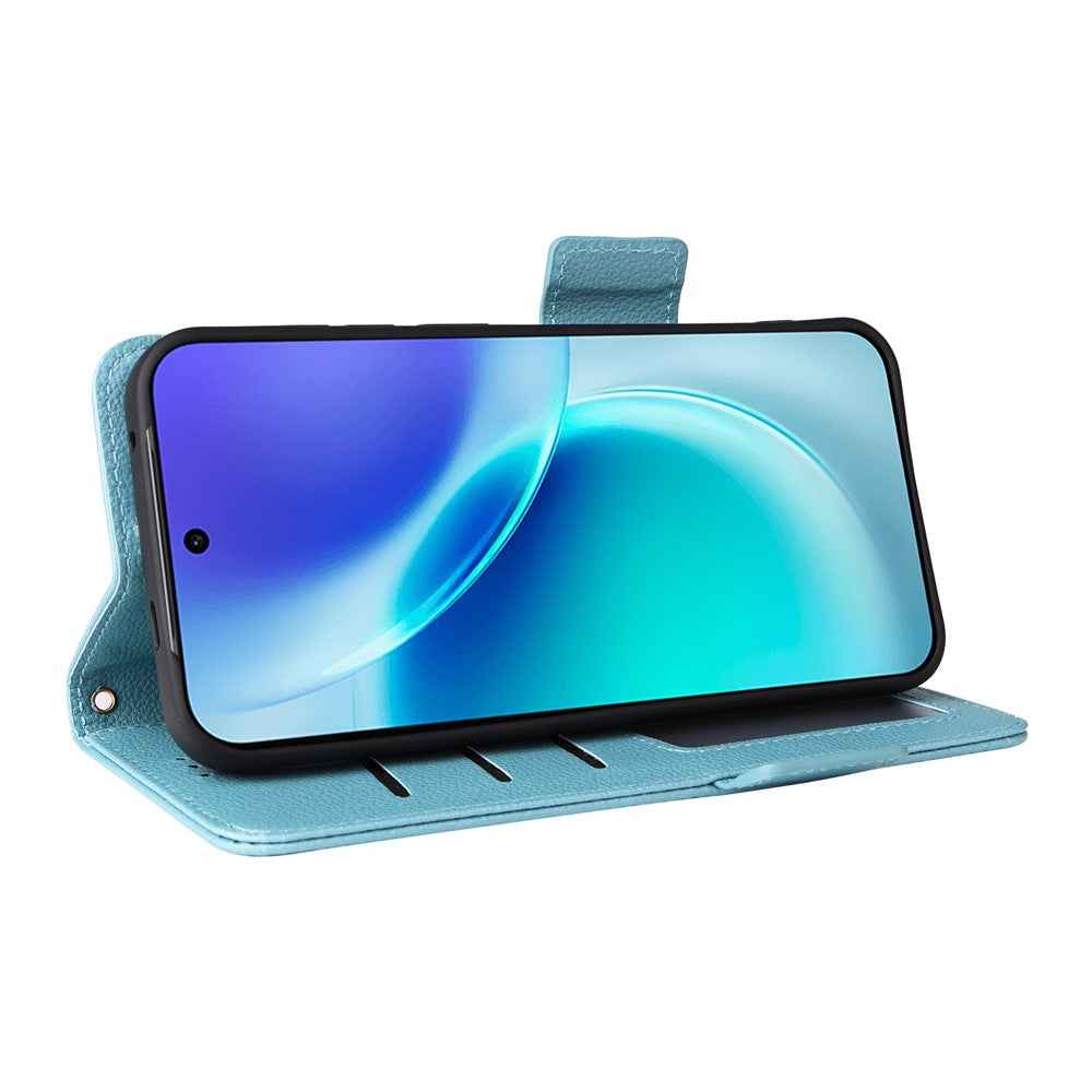 For vivo X300 5G Case Litchi Texture Wallet Leather Phone Cover with Wrist Strap - Baby Blue