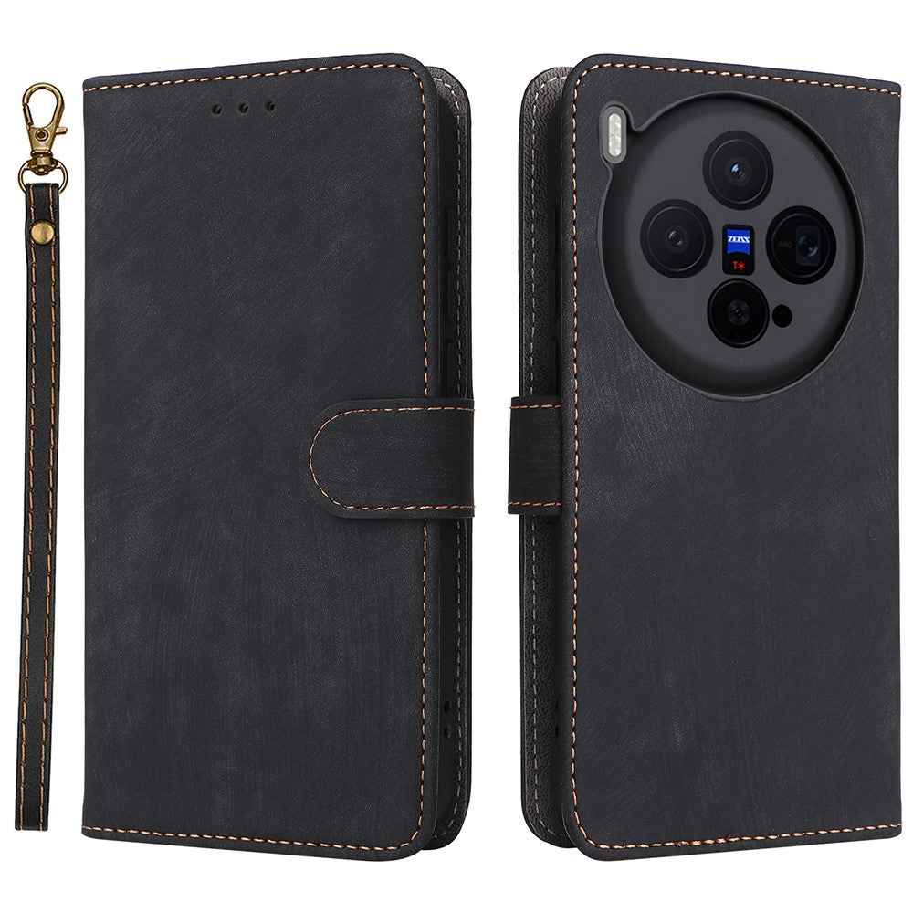 For vivo X300 5G Case Wallet RFID Blocking PU Leather Phone Cover Stand with Strap - Black
