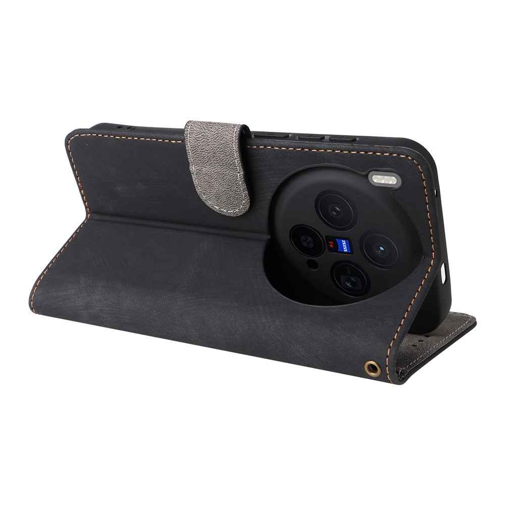For vivo X300 5G Case Wallet RFID Blocking PU Leather Phone Cover Stand with Strap - Black