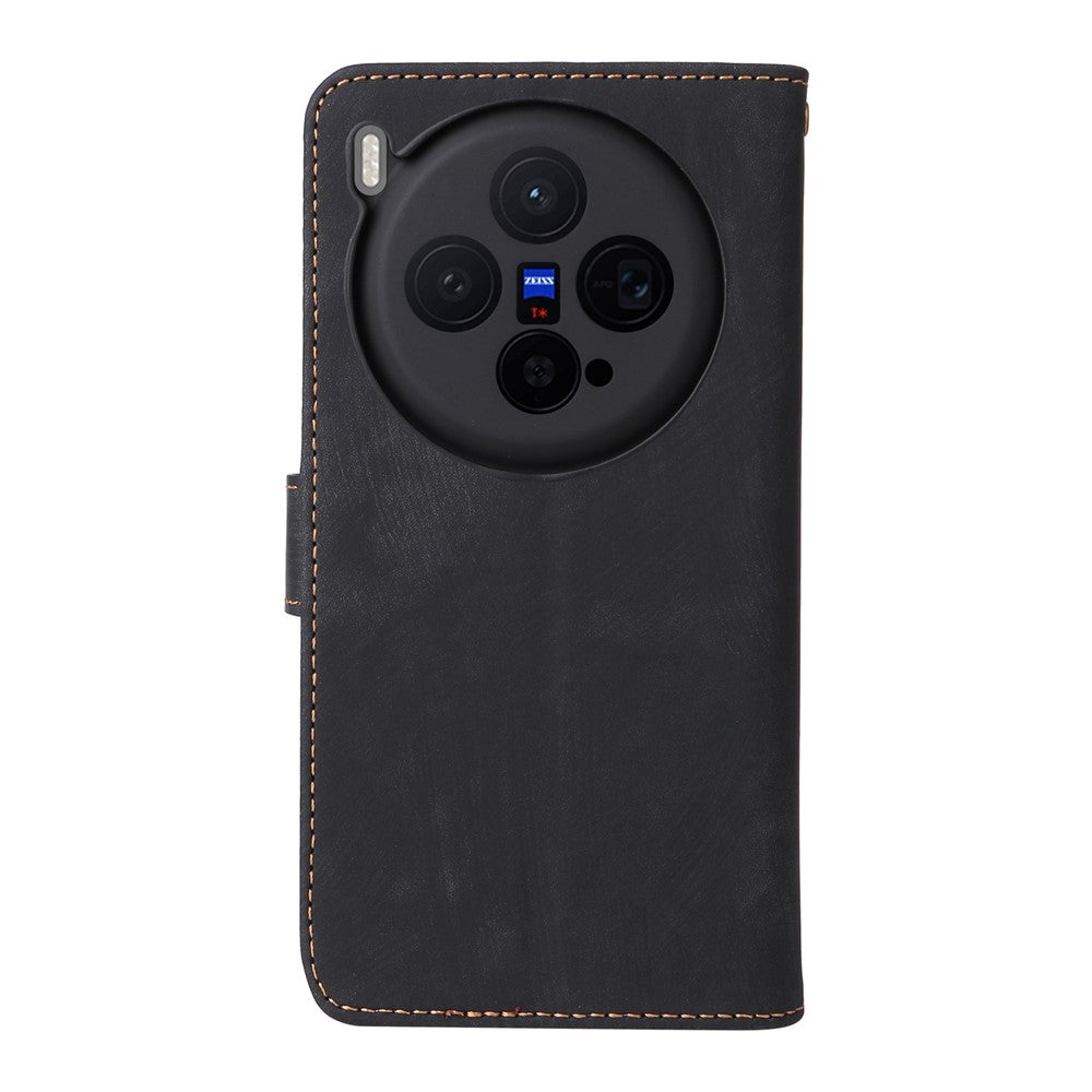 For vivo X300 5G Case Wallet RFID Blocking PU Leather Phone Cover Stand with Strap - Black