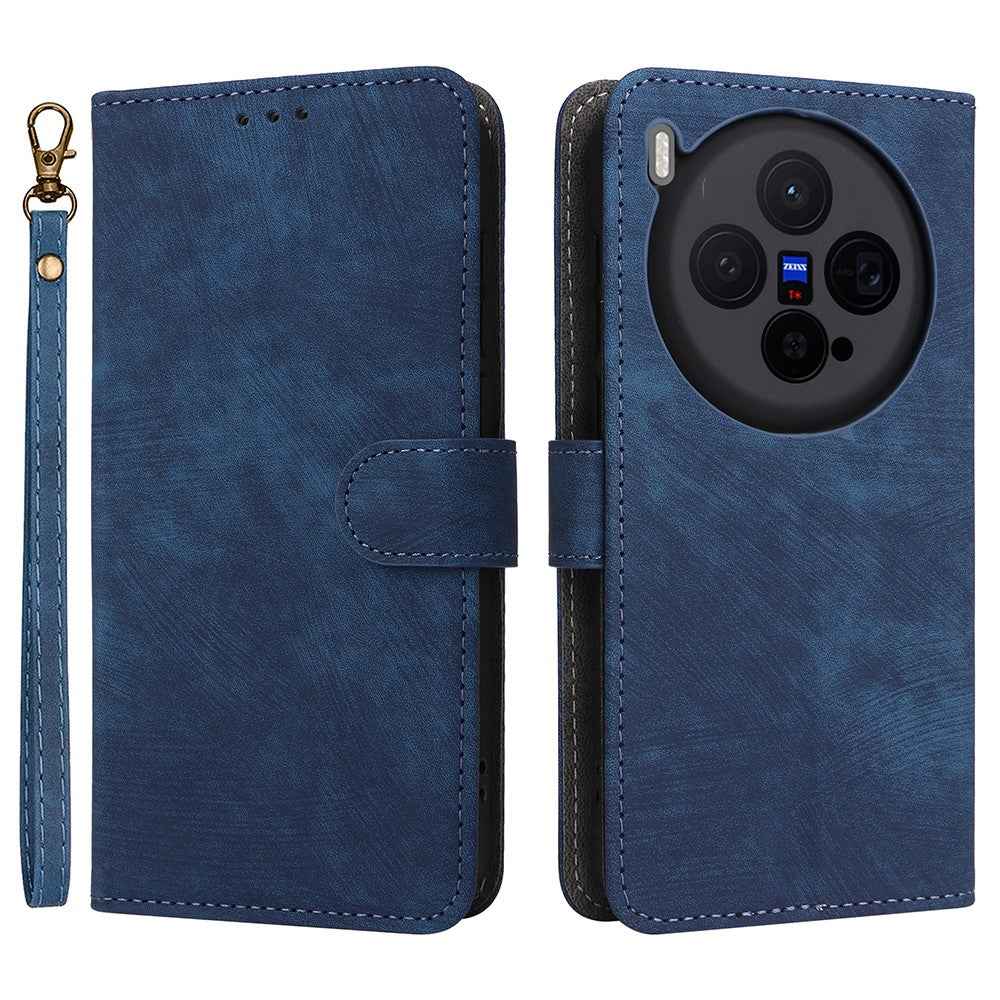 For vivo X300 5G Case Wallet RFID Blocking PU Leather Phone Cover Stand with Strap - Blue