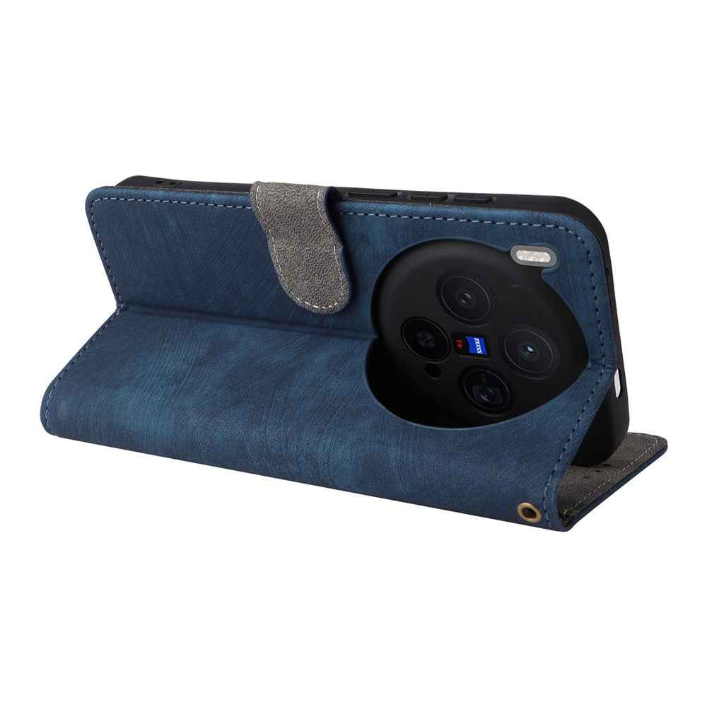For vivo X300 5G Case Wallet RFID Blocking PU Leather Phone Cover Stand with Strap - Blue