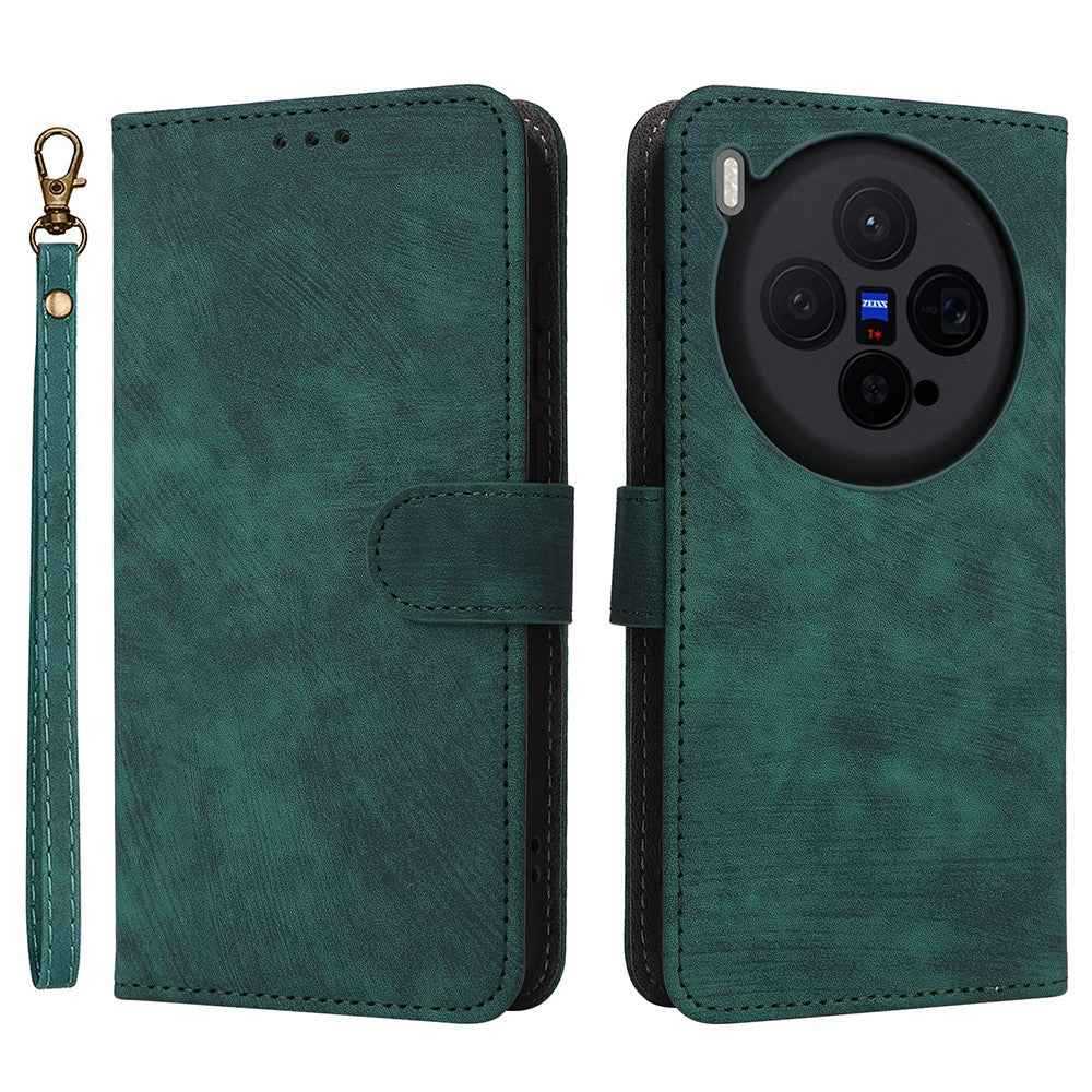 For vivo X300 5G Case Wallet RFID Blocking PU Leather Phone Cover Stand with Strap - Green