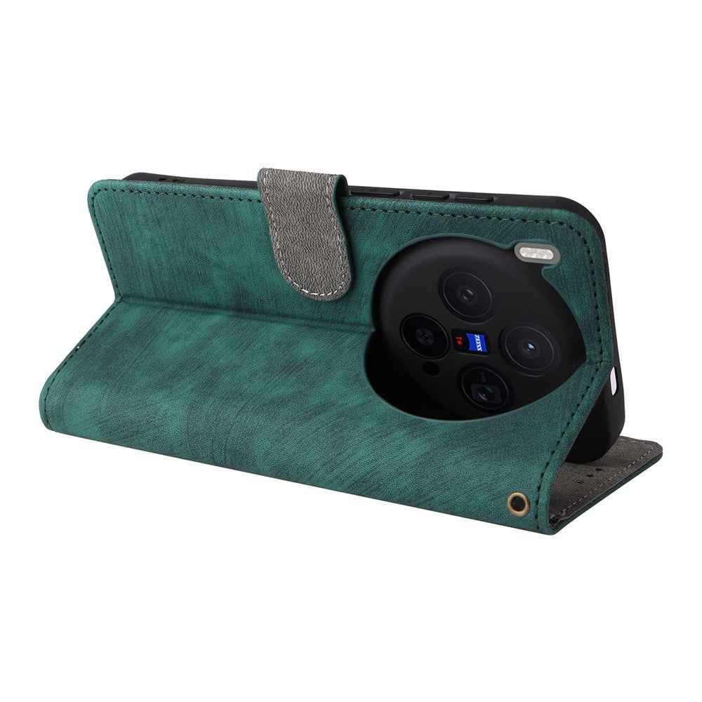 For vivo X300 5G Case Wallet RFID Blocking PU Leather Phone Cover Stand with Strap - Green