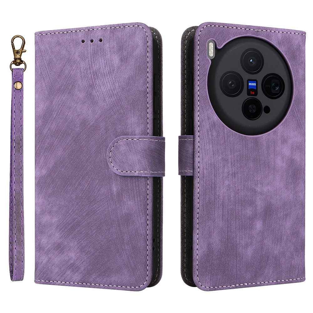 For vivo X300 5G Case Wallet RFID Blocking PU Leather Phone Cover Stand with Strap - Purple