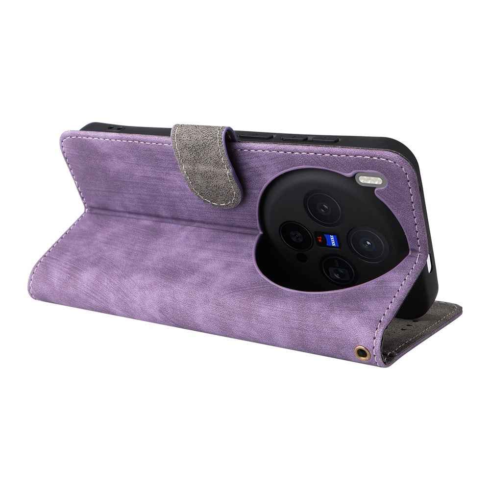 For vivo X300 5G Case Wallet RFID Blocking PU Leather Phone Cover Stand with Strap - Purple