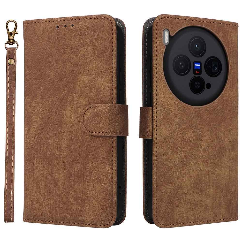 For vivo X300 5G Case Wallet RFID Blocking PU Leather Phone Cover Stand with Strap - Brown