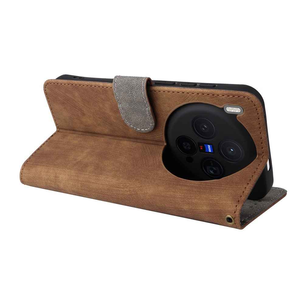 For vivo X300 5G Case Wallet RFID Blocking PU Leather Phone Cover Stand with Strap - Brown