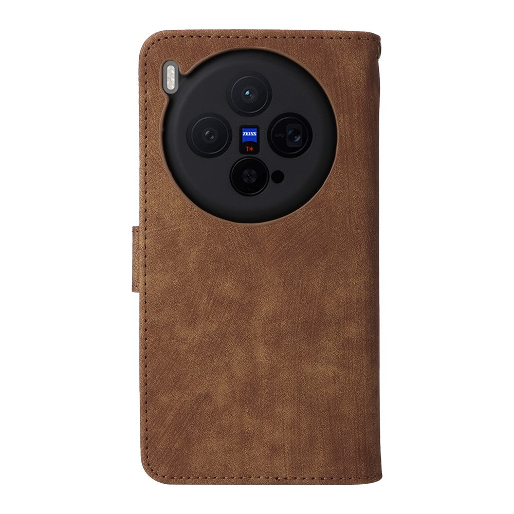 For vivo X300 5G Case Wallet RFID Blocking PU Leather Phone Cover Stand with Strap - Brown