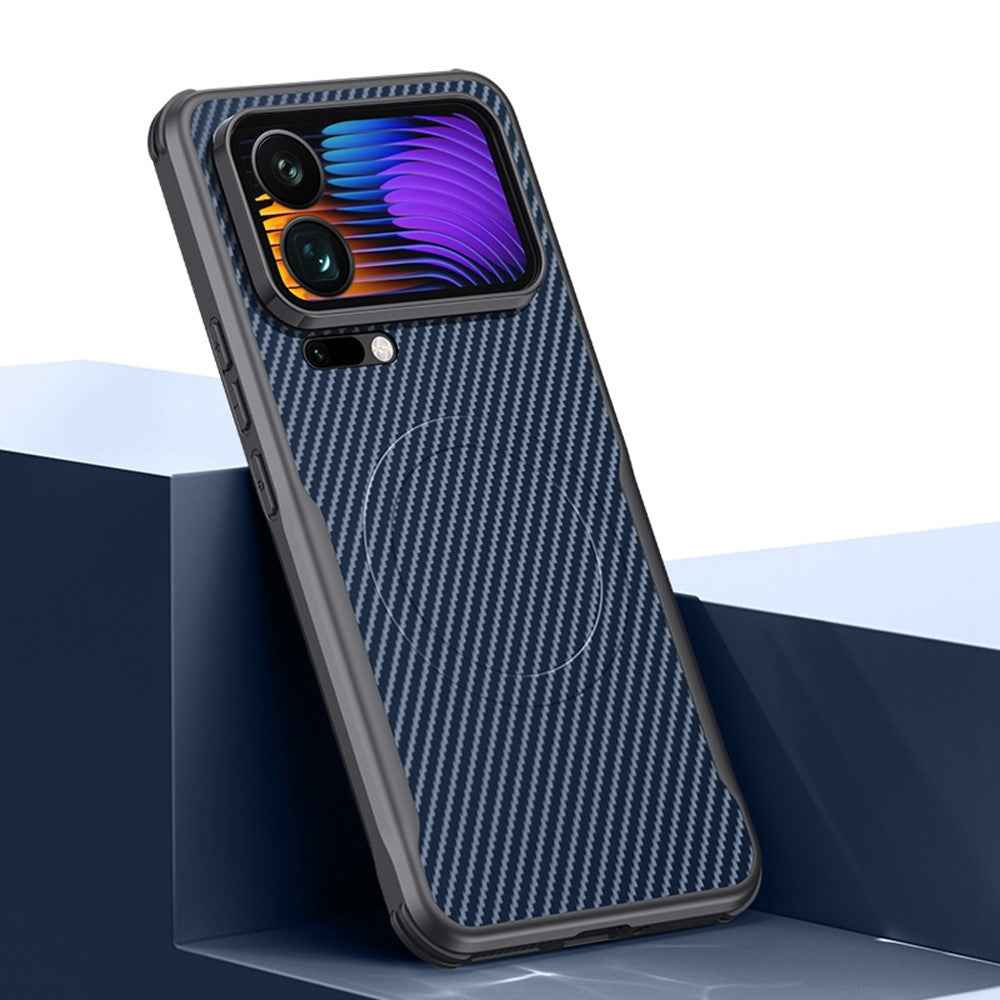 For Xiaomi 17 Pro Magnetic Case Carbon Fiber PU + PC + Silicone Protective Cover - Sapphire