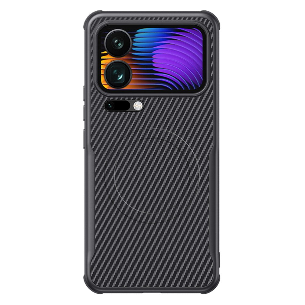 For Xiaomi 17 Pro Max Magnetic Case Carbon Fiber PU + PC + Silicone Protective Cover - Black