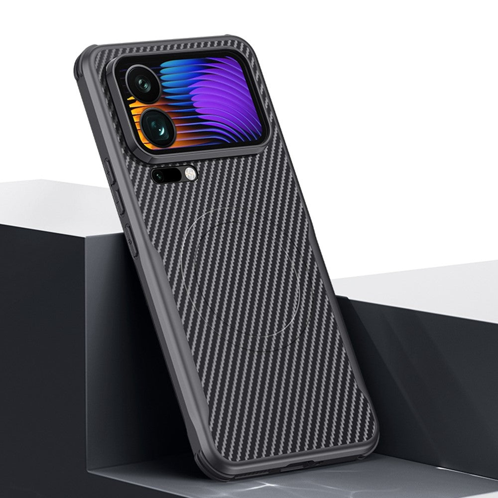 For Xiaomi 17 Pro Max Magnetic Case Carbon Fiber PU + PC + Silicone Protective Cover - Black