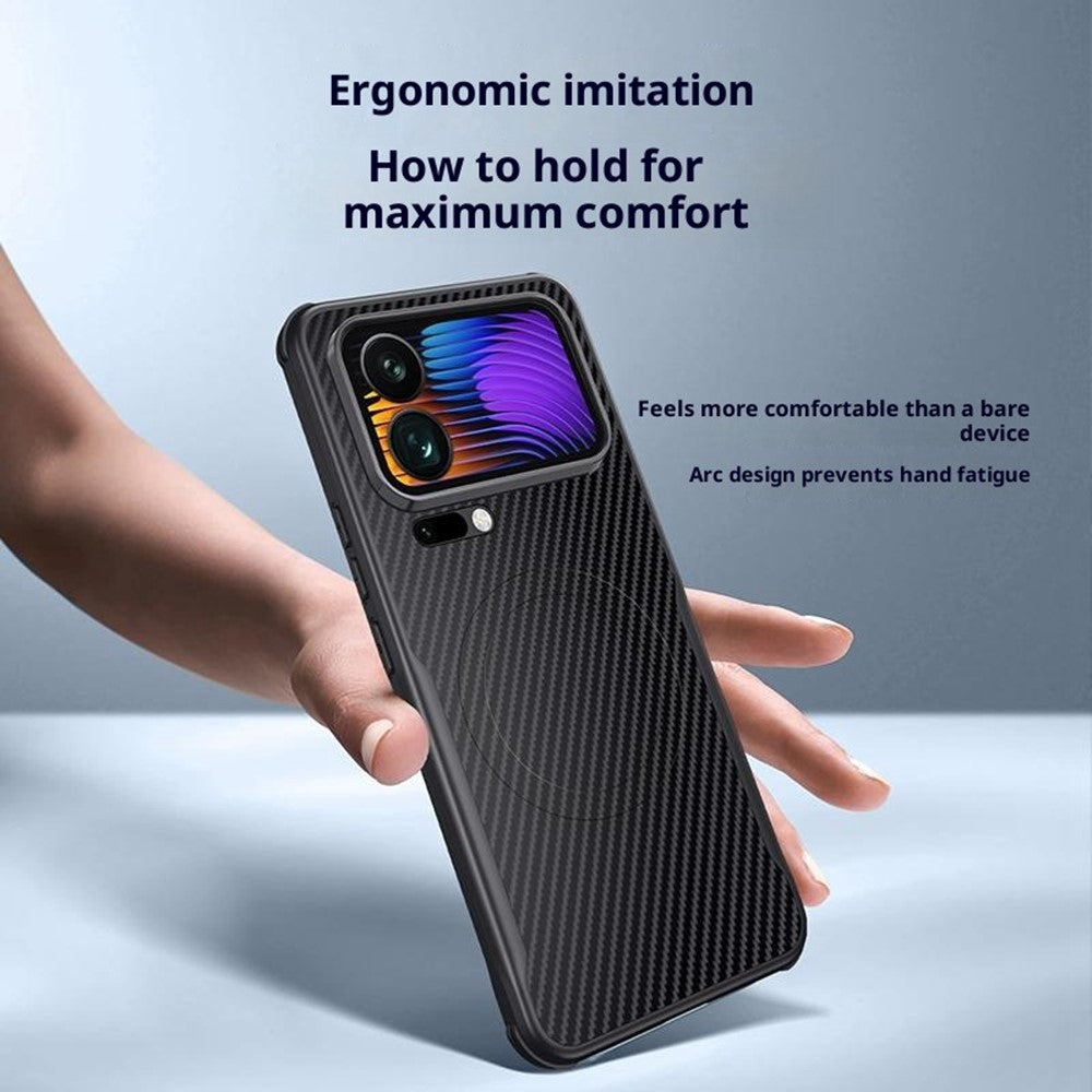 For Xiaomi 17 Pro Max Magnetic Case Carbon Fiber PU + PC + Silicone Protective Cover - Sapphire