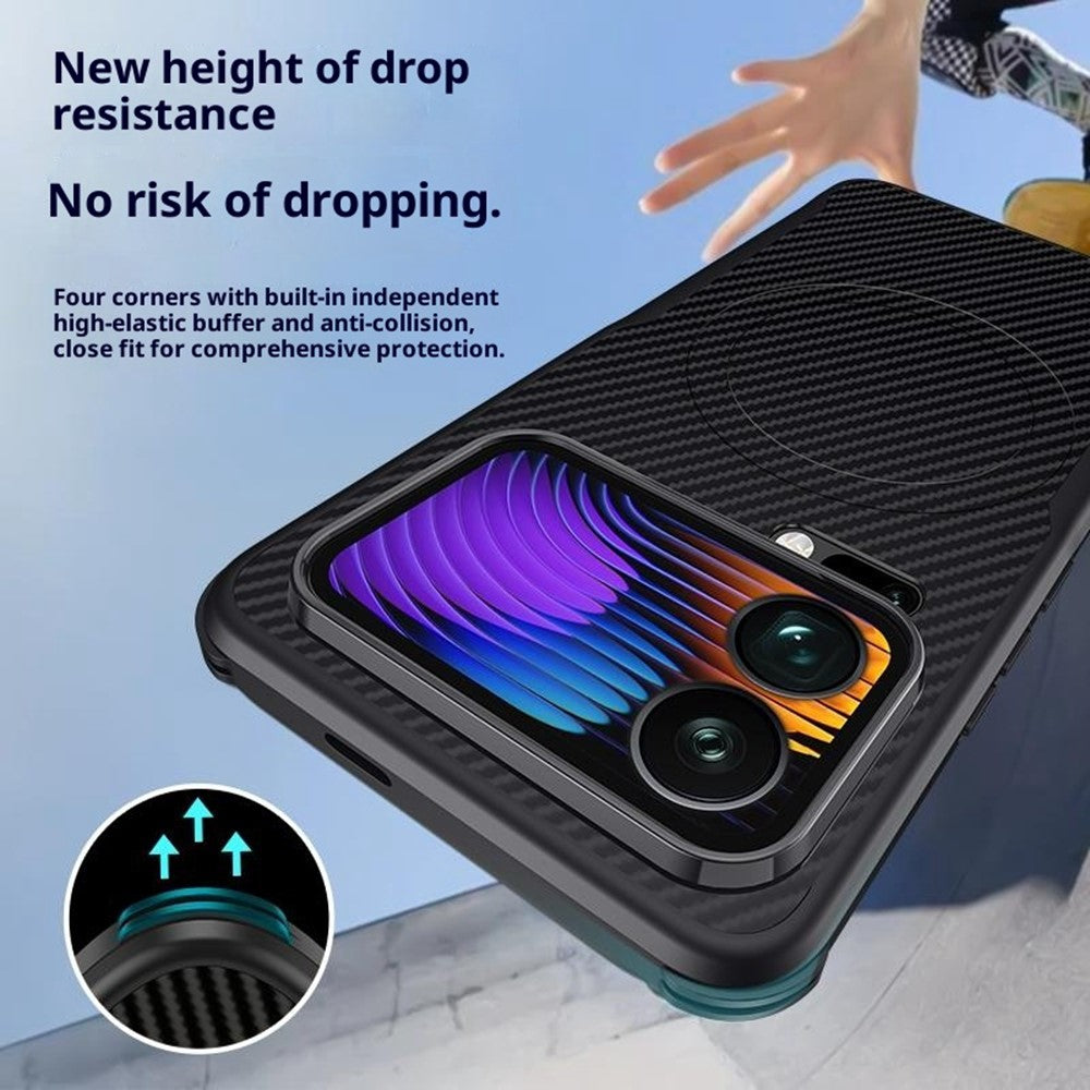 For Xiaomi 17 Pro Max Magnetic Case Carbon Fiber PU + PC + Silicone Protective Cover - Sapphire