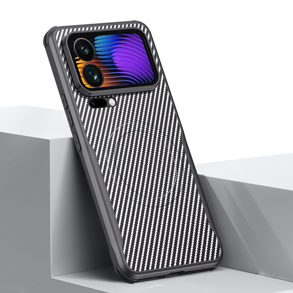For Xiaomi 17 Pro Max Magnetic Case Carbon Fiber PU + PC + Silicone Protective Cover - Grey