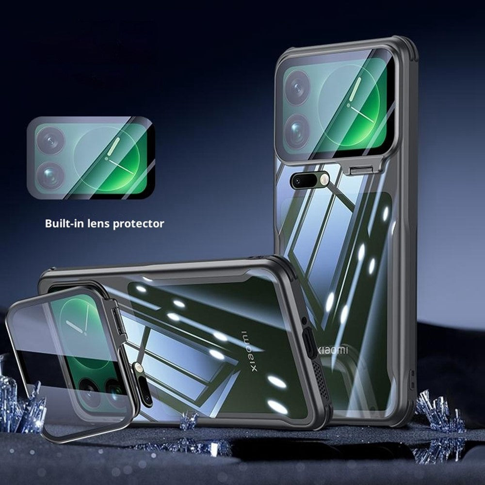 For Xiaomi 17 Pro Max Case PC + TPU Clear Phone Shell with Glass Lens Cover Kickstand