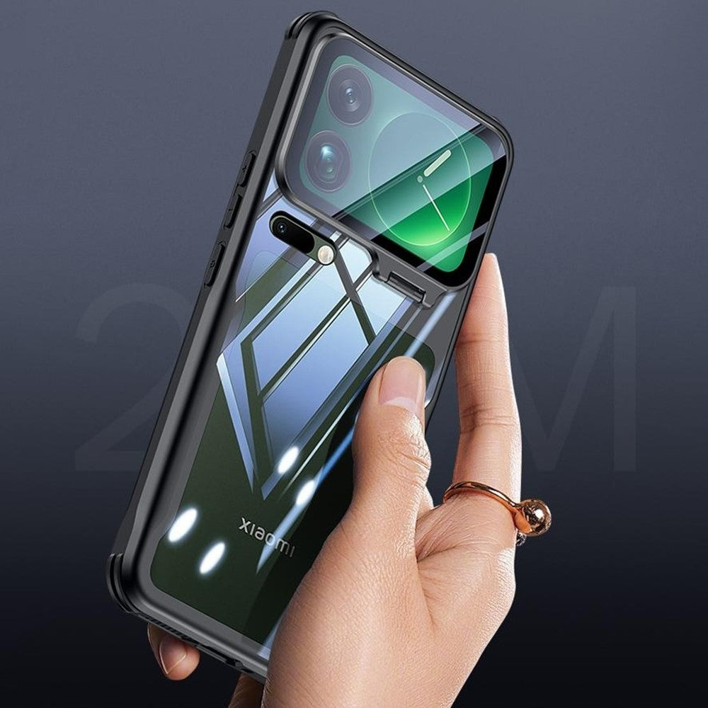For Xiaomi 17 Pro Max Case PC + TPU Clear Phone Shell with Glass Lens Cover Kickstand