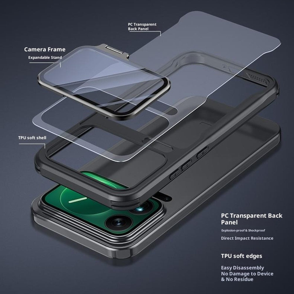 For Xiaomi 17 Pro Max Case PC + TPU Clear Phone Shell with Glass Lens Cover Kickstand