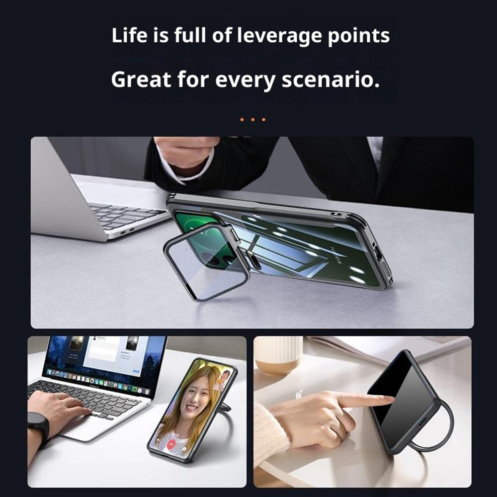 For Xiaomi 17 Pro Max Case PC + TPU Clear Phone Shell with Glass Lens Cover Kickstand