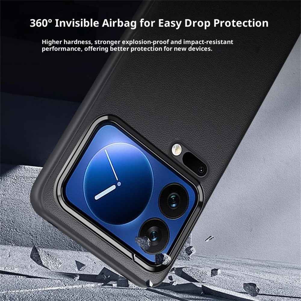 For Xiaomi 17 Pro Case Shockproof Airbag Leather Coated Silicone Phone Cover with Hardware Lens Frame - Black