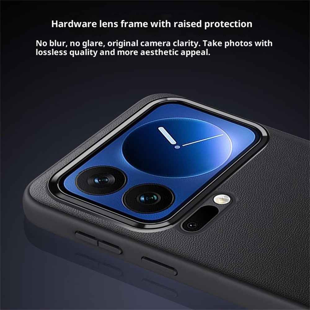 For Xiaomi 17 Pro Case Shockproof Airbag Leather Coated Silicone Phone Cover with Hardware Lens Frame - Purple