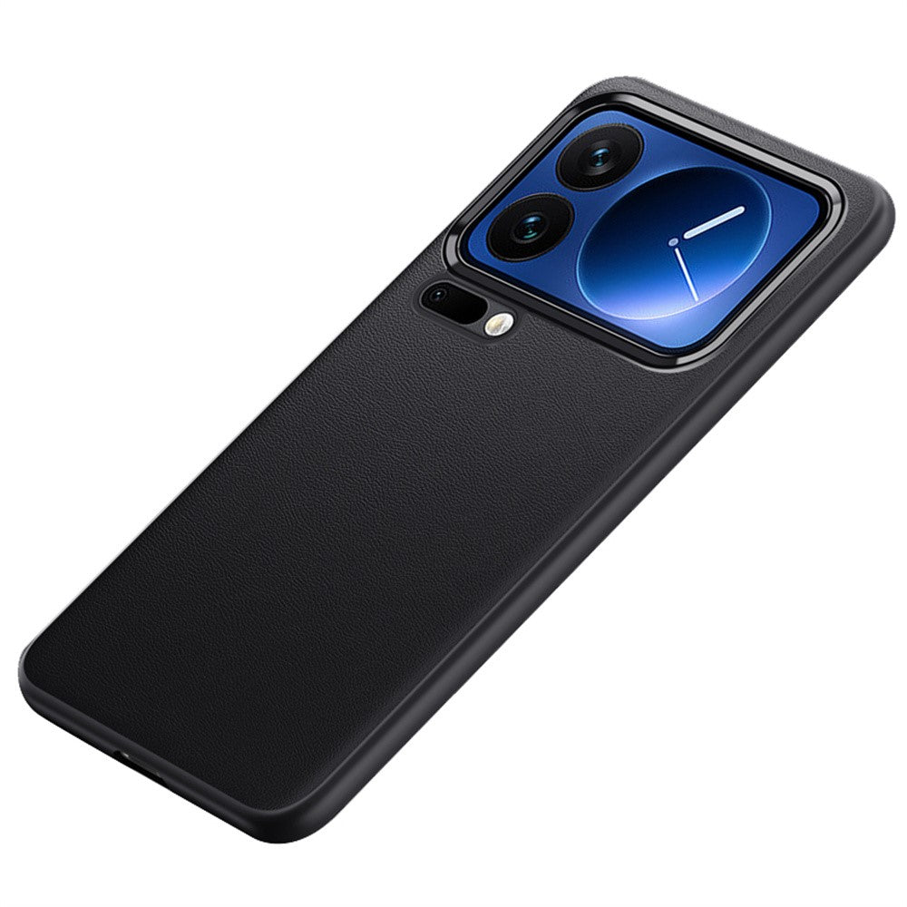 For Xiaomi 17 Pro Max Case Shockproof Airbag Leather Coated Silicone Phone Cover with Hardware Lens Frame - Black