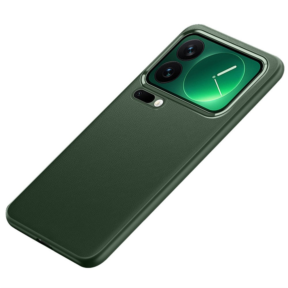 For Xiaomi 17 Pro Max Case Shockproof Airbag Leather Coated Silicone Phone Cover with Hardware Lens Frame - Green