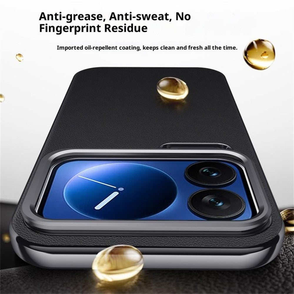 For Xiaomi 17 Pro Max Case Metal Lens Frame Kickstand Leather + Silicone Phone Cover - Green