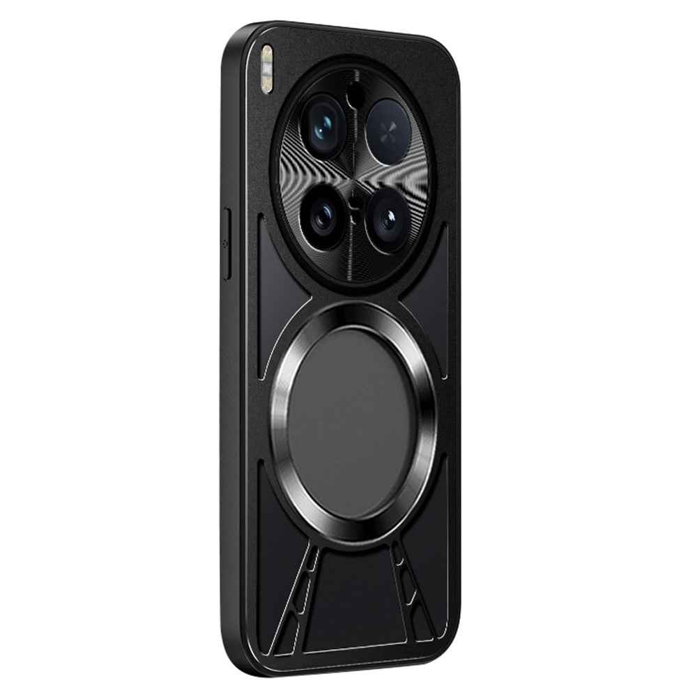 For vivo X300 Pro 5G Magnetic Case Hollow Heat Dissipation Silicone + PC + Metal Bumper Phone Cover - Black