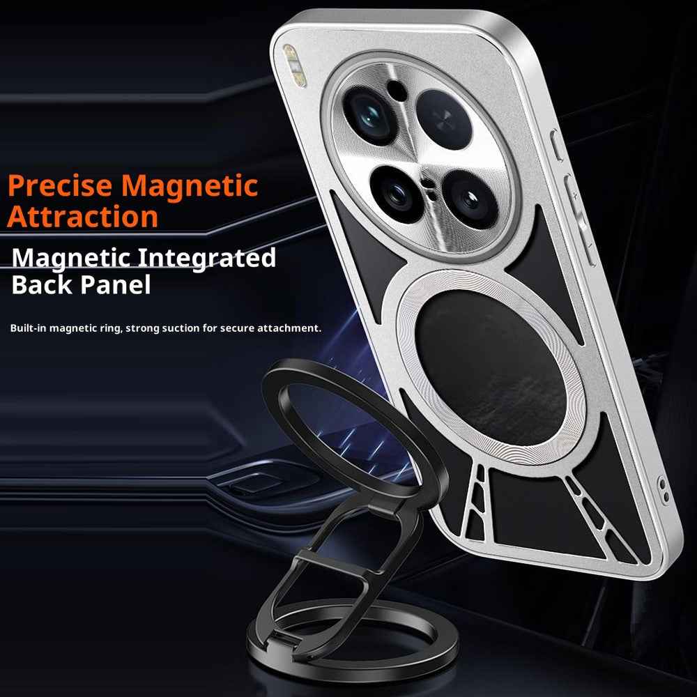 For vivo X300 Pro 5G Magnetic Case Hollow Heat Dissipation Silicone + PC + Metal Bumper Phone Cover - Black