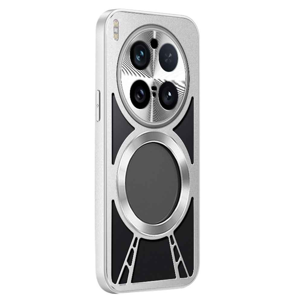 For vivo X300 Pro 5G Magnetic Case Hollow Heat Dissipation Silicone + PC + Metal Bumper Phone Cover - Silver