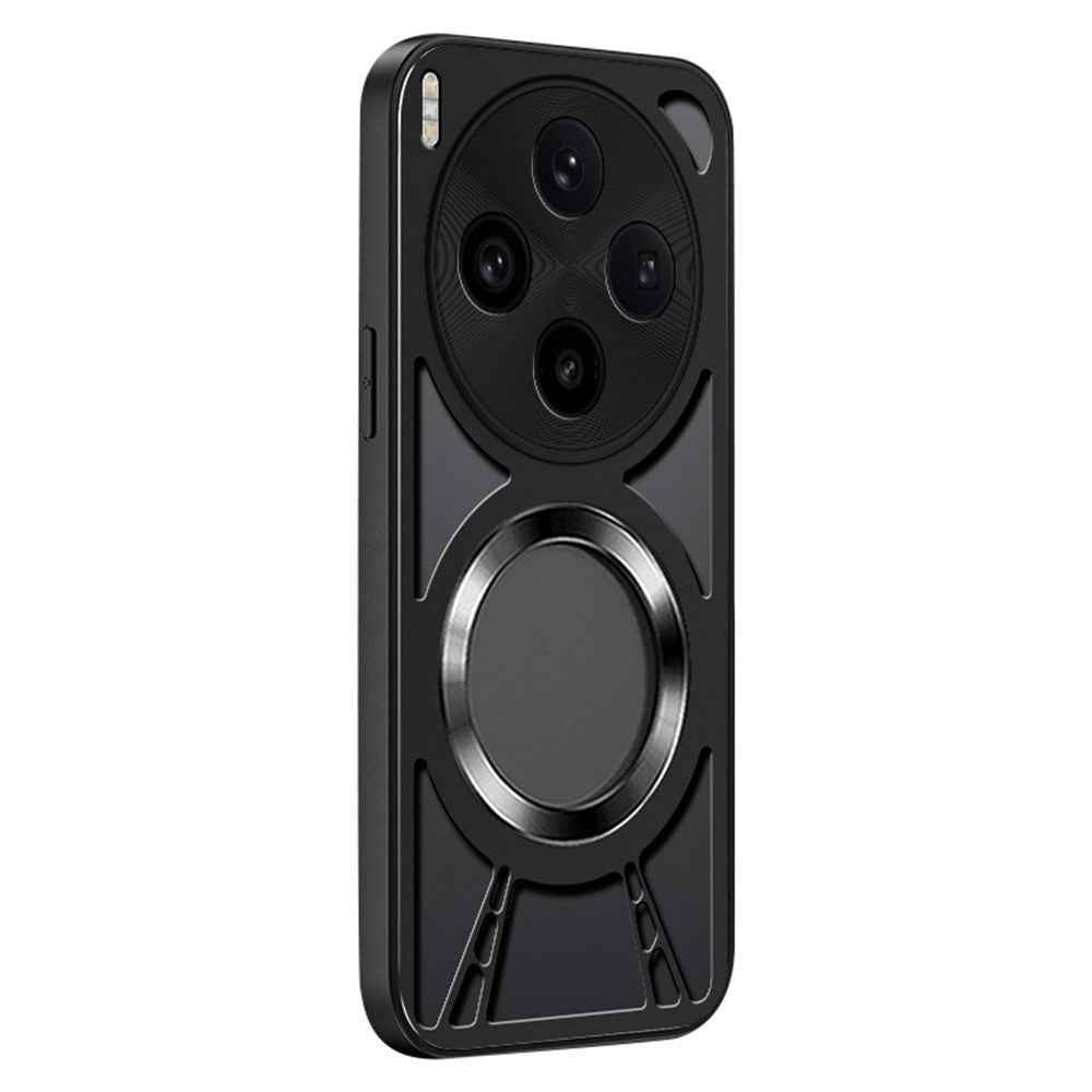 For vivo X300 5G Magnetic Case Hollow Heat Dissipation Silicone + PC + Metal Bumper Phone Cover - Black