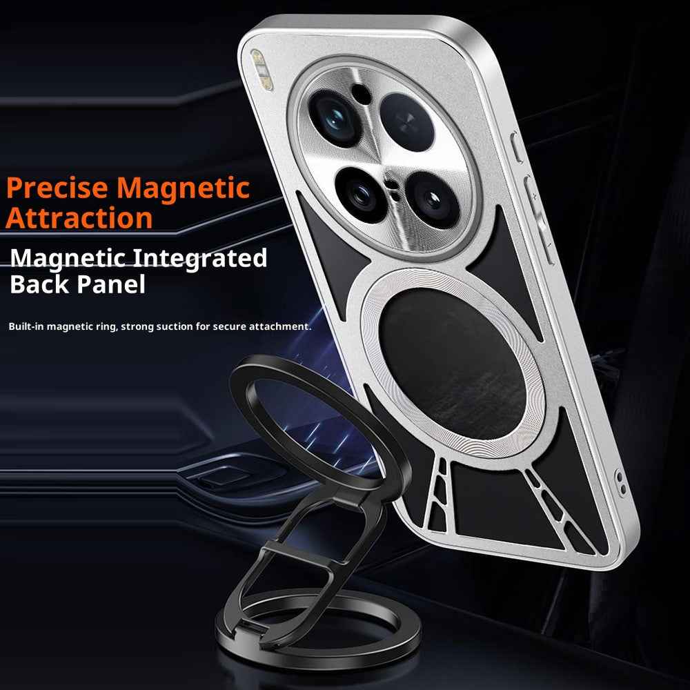 For vivo X300 5G Magnetic Case Hollow Heat Dissipation Silicone + PC + Metal Bumper Phone Cover - Silver