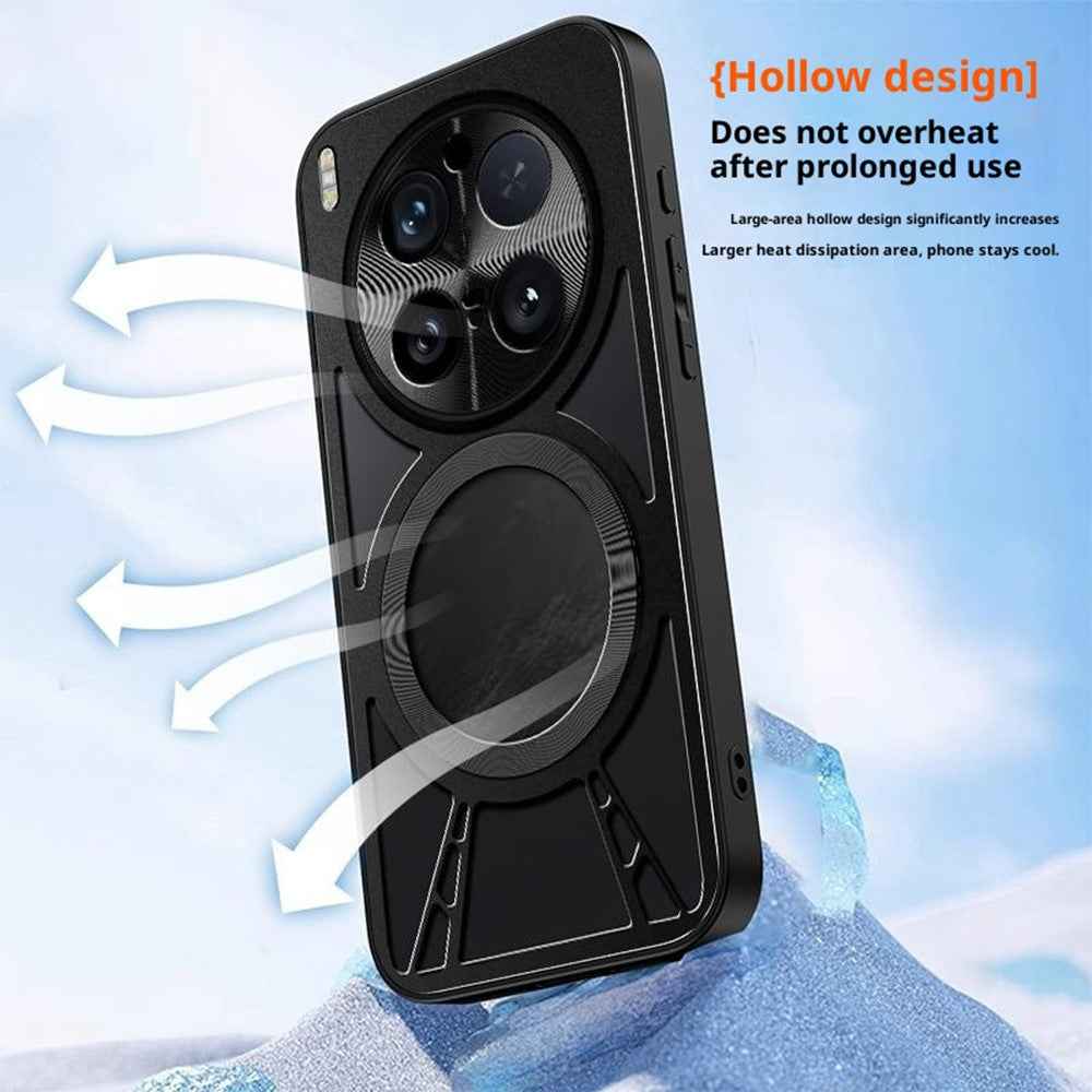 For vivo X300 5G Magnetic Case Hollow Heat Dissipation Silicone + PC + Metal Bumper Phone Cover - Silver