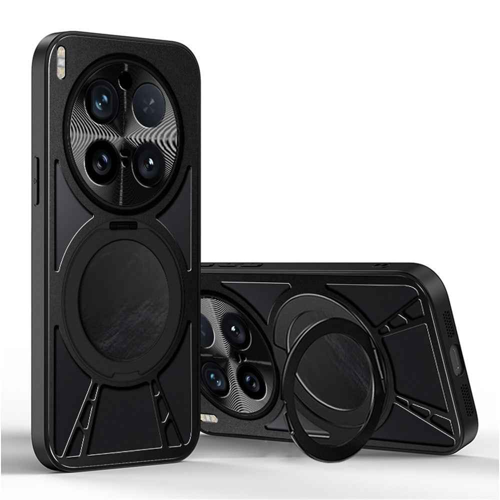 For vivo X300 Pro 5G Case Magnetic Kickstand Hollow Heat Dissipation Silicone + PC + Metal Bumper Phone Cover - Black