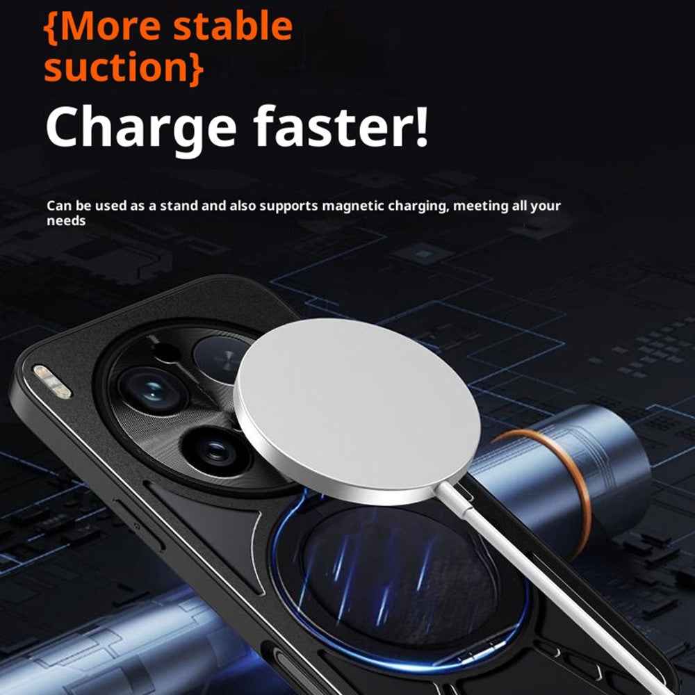For vivo X300 Pro 5G Case Magnetic Kickstand Hollow Heat Dissipation Silicone + PC + Metal Bumper Phone Cover - Black