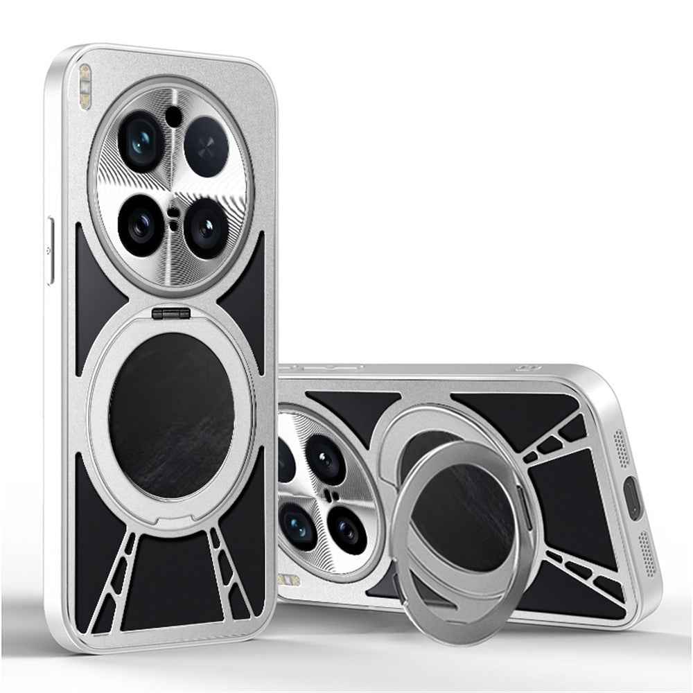 For vivo X300 Pro 5G Case Magnetic Kickstand Hollow Heat Dissipation Silicone + PC + Metal Bumper Phone Cover - Silver