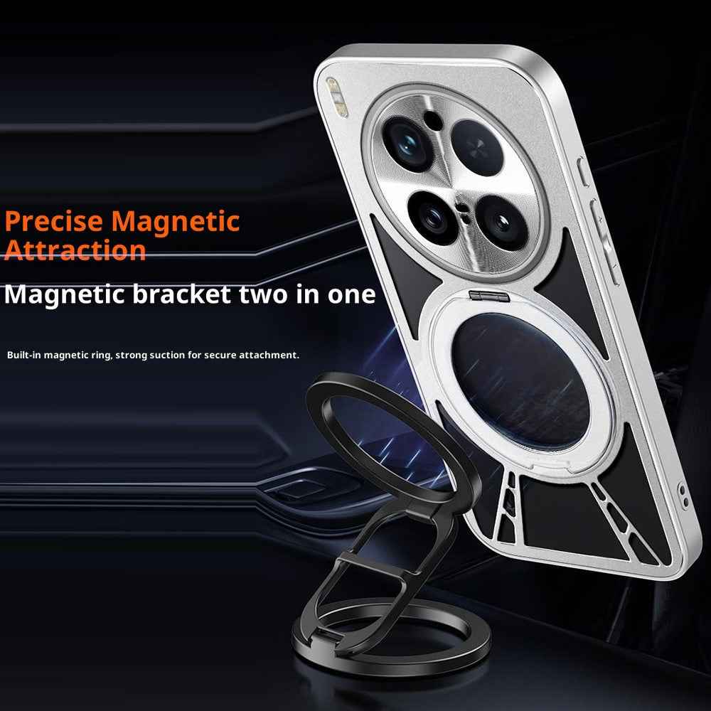 For vivo X300 Pro 5G Case Magnetic Kickstand Hollow Heat Dissipation Silicone + PC + Metal Bumper Phone Cover - Silver